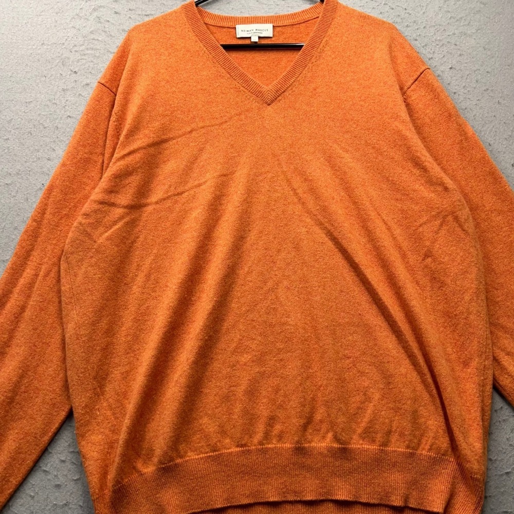 Neiman Marcus Cloud Cashmere V Neck Sweater Mens XXL Orange Pullover 1511